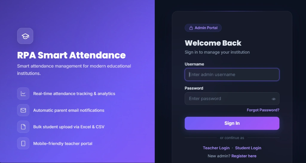 Smart Attendance System UI Screenshot